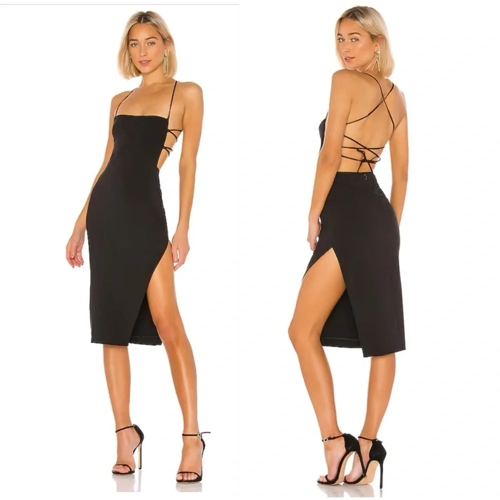 NBD from REVOLVE Becky Lace Back Midi Dress in Black - Picture 1 of 9
